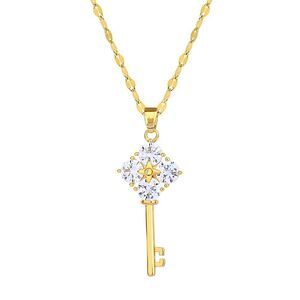 18K Gold Plated Women's Key Pendant Necklace Cubic Zirconia Waterproof Jewelry